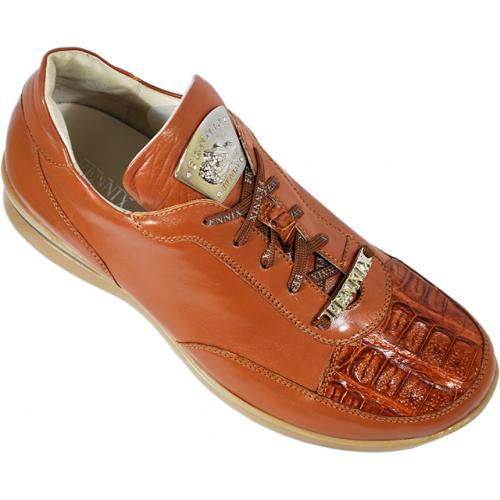 Fennix Italy 3230 Peanut Genuine Alligator / Nappa Leather Sneakers With Silver Fennix Badge On Tongue